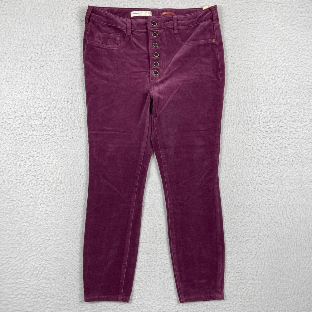 Anthropologie Pilcro Pants Womens 32 Purple High Rise Skinny Corduroy Boho Plum